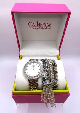 Catherine Malandrino Silver Tone Watch & Beaded Bracelet Set-NWT